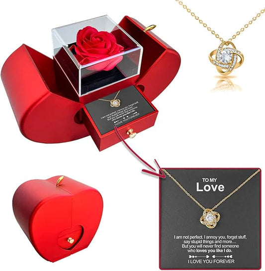 WLWXMH 2025 Preserved Red Rose With Hollow Clavicle Necklace, Jewelry Boxes with Necklace, Present Box For Girlfriend,Wif...