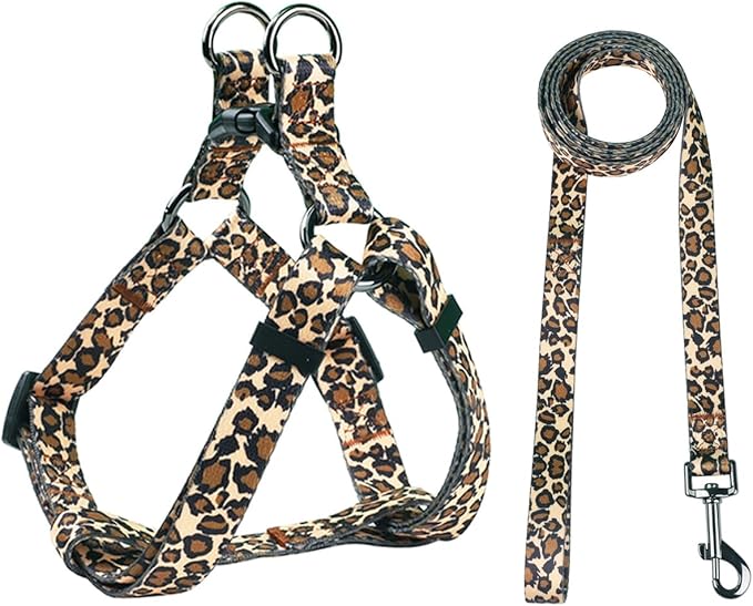 Olahibi Harness and Leash Set, Leopard Pattern, 5ft Matching Leash, No Pull, Easy Wear for Small Puppy Dogs.(XS, Brown Leo...