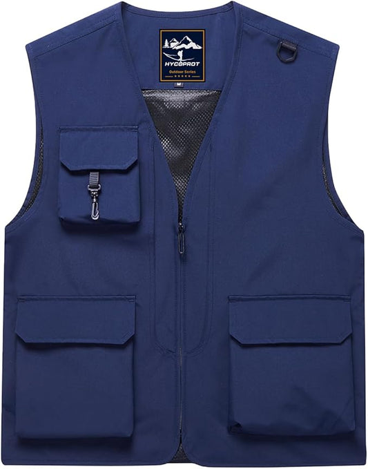 HYCOPROT Men’s Outdoor Fishing Vest, Lightweight Waterproof Sleeveless Utility Cargo Jacket for Hiking Hunting
