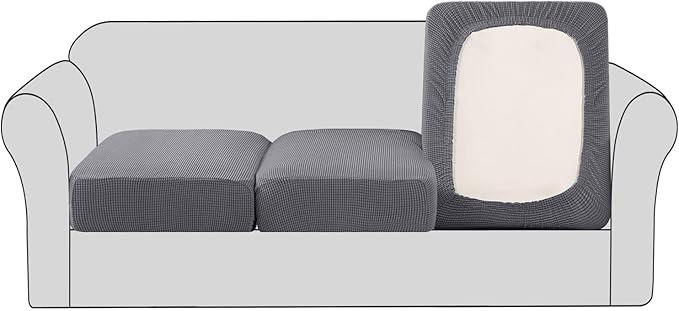 H.VERSAILTEX High Stretch Individual Seat Cushion Covers 3 Pack Thick Jacquard Textured Twill Fabric Sofa Slipcovers for 3...