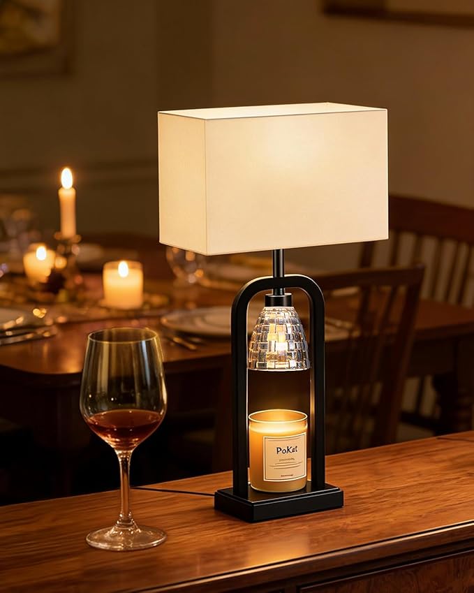 PoKat Lamp Candle Warmer Black, Farmhouse Candle Warmer Lamp with Timer Dimmer, Wax Light Warming Table Lamp for Jar Candl...