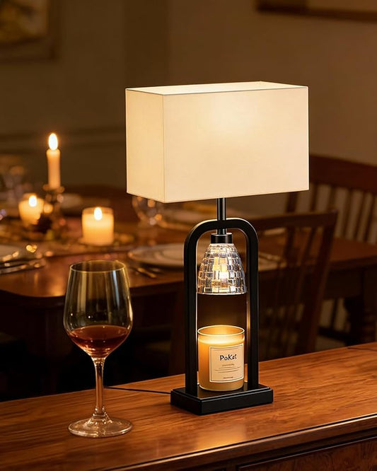 PoKat Lamp Candle Warmer Black, Farmhouse Candle Warmer Lamp with Timer Dimmer, Wax Light Warming Table Lamp for Jar Candl...