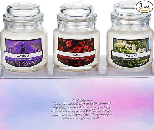 3 Pack Scented Candles Gift Set for Women - Soy Candle for Home Scented, Floral Aromatherapy Jar Candles Set for Birthday ...