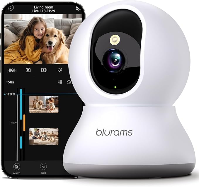 Security Camera 2K, blurams Baby Monitor Dog Camera 360-degree for Home Security w/Smart Motion Tracking, Phone App, IR Ni...
