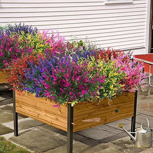 ArtBloom 16 Bundles Outdoor Artificial Lavender Fake UV Resistant No Fade Flowers Shrubs, Faux Plastic Greenery for Hangin...