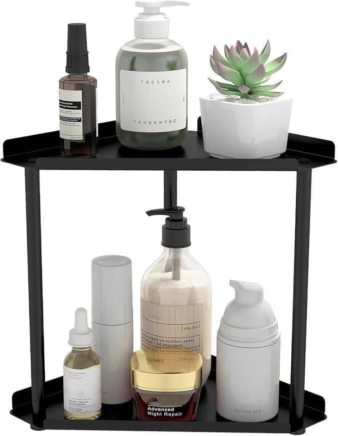Jesginboo 2 Tier Bathroom Counter Organizer, Vanity Organizer Corner Shelf, Skincare, Makeup Countertop Organizers, Kitche...
