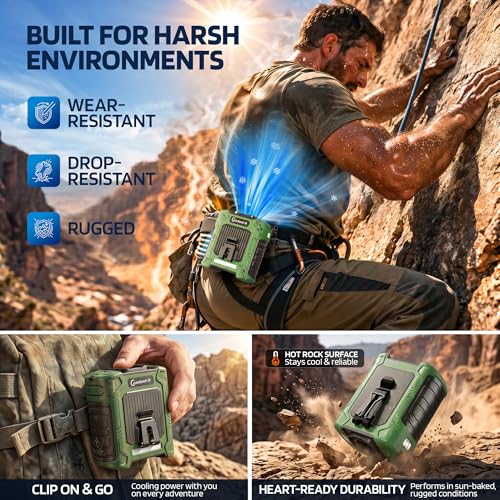 Waist Fan, 10000mAh Rechargeable Belt Clip Fan, 59ft/s Airflow, 18500RPM 6-Speed, Up to 35H, 8-in-1 Hands-Free Personal Co...