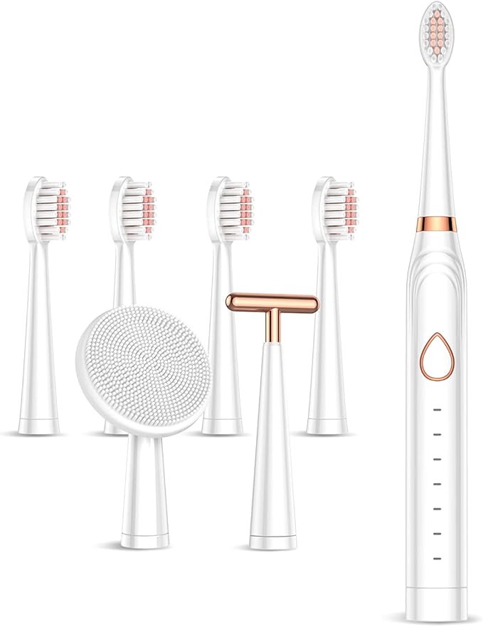 BTRICL Sonic Electric Toothbrush, USB Rechargeable Powerful Sonic Cleaning Tooth Brush with 6 Modes, 5 Brush Heads + 1 Fac...