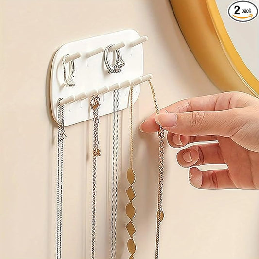 2PCS Wall Mounted Jewelry Organizer Storage Rack, White Plastic Earrings Necklace, Gifts, Bedroom-Bathroom-Kitchen-Decor
