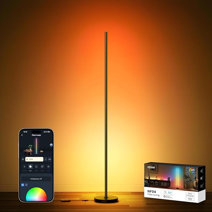 NEEWER NF04 Smart LED Floor Lamp, 1000lm RGBW Standing Corner Light, Compatible with Google Assistant Alexa, APP/AI Desig...