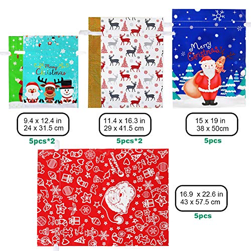 HRX Package Holiday Drawstring Gift Bags, 30pcs Christmas Foil Gift Wrapping Sacks Pouches for Xmas Presents Party Favor (...