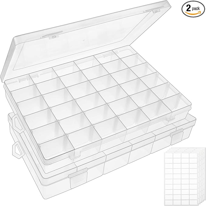 OUTUXED 2 Pack 36 Grids Clear Plastic Bead Organizer Box, Fishing Tackle Box Compartment Organizer with Adjustable Divider...