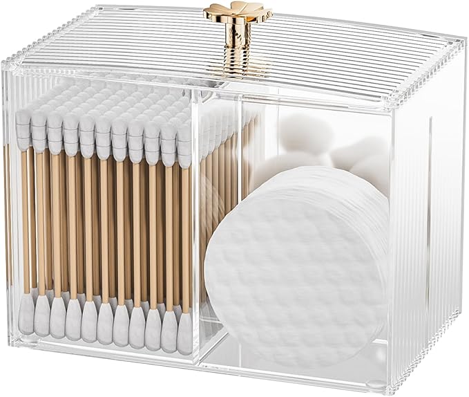 Oasiteege Q Tip Holder for Bathroom with 3 Compartments, Cute Clear Plastic Bathroom Container Jars Canister Dispenser wit...
