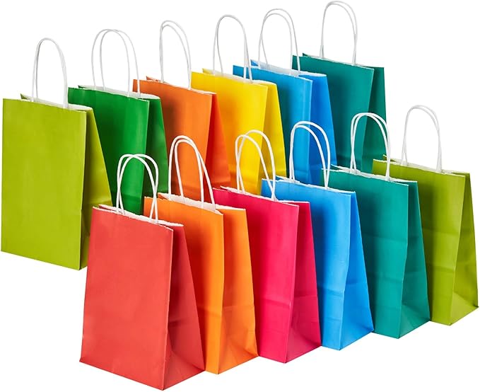 RACETOP 32 Pack Small Paper Gift Bags with Handles, 5.8"×3.2"×8.25" Kraft Paper Party Favor Bags Bulk for Kids Birthday, B...
