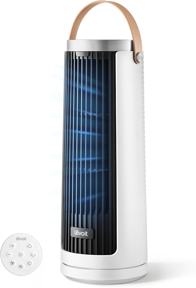 LEVOIT Tower Fan for Bedroom, 20dB Quiet Desk Fan with 23ft/s, Portable & Easy to Carry, 3-Angle & 4-Speed Mini Oscillatin...