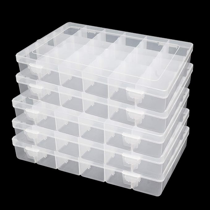 5 Pack Plastic Jewelry Organizer Box 18 Big Girds Clear Storage Organizer Case with Adjustable Dividers Jewelry Storage Co...