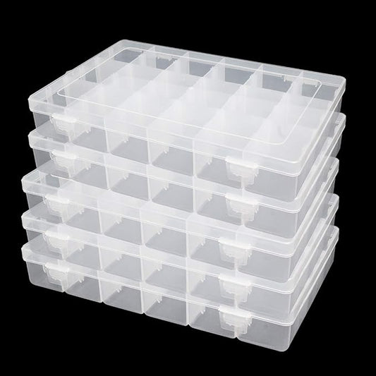 5 Pack Plastic Jewelry Organizer Box 18 Big Girds Clear Storage Organizer Case with Adjustable Dividers Jewelry Storage Co...