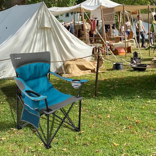 CAMPHILL Oversized Portable Camping Chairs, Collapsible Outdoor Chairs with Pocket and Cup Holders, Carry Bag for Camping,...
