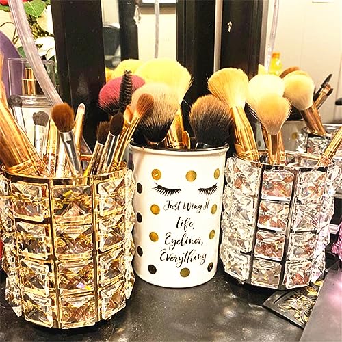 LUGUNU Makeup Brush Holder Organizer Golden Crystal Bling Personalized Gold Comb Brushes Pen Pencil Storage Box Container...