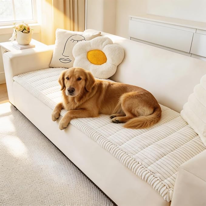 Awjcsv Couch Cover for Dogs Washable, Fuzzy Pet Couch Covers for 3 Cushion Sofa Pet Friendly, Non Slip Sofa Cover (White, ...