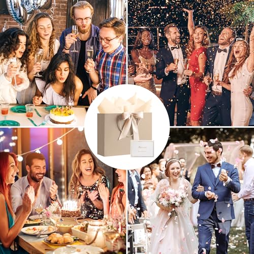PASEOTA 12.6" Gift Bags Bulk, 10 Pcs Gift Bags with 20 Tissue Paper 10 Greeting Cards, Luxury Bag with Handles for Wedding...