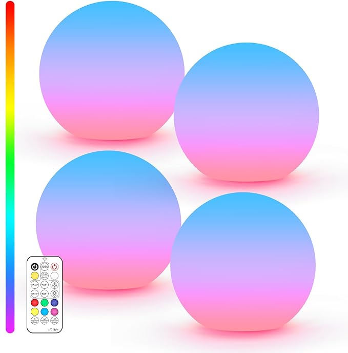 LOFTEK LED Ball Light, Multi-Color Rechargeable Night Lights, 3-inch RGB Globe Mood Lighting, Waterproof Ambient Lighting ...