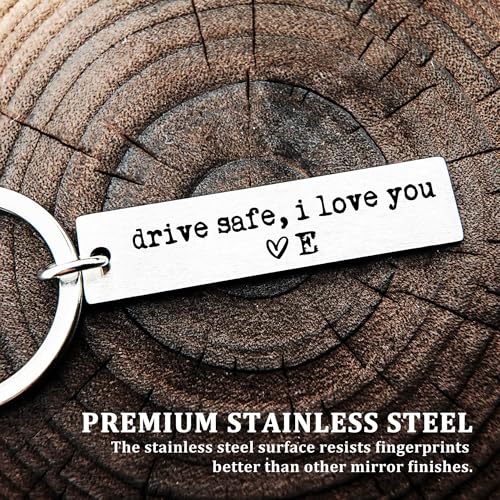 CYLDGNS Drive Safe I Love You Keychain – Personalized Initial Engraved Keychain for Him or Her, Custom Gift for Boyfriend ...