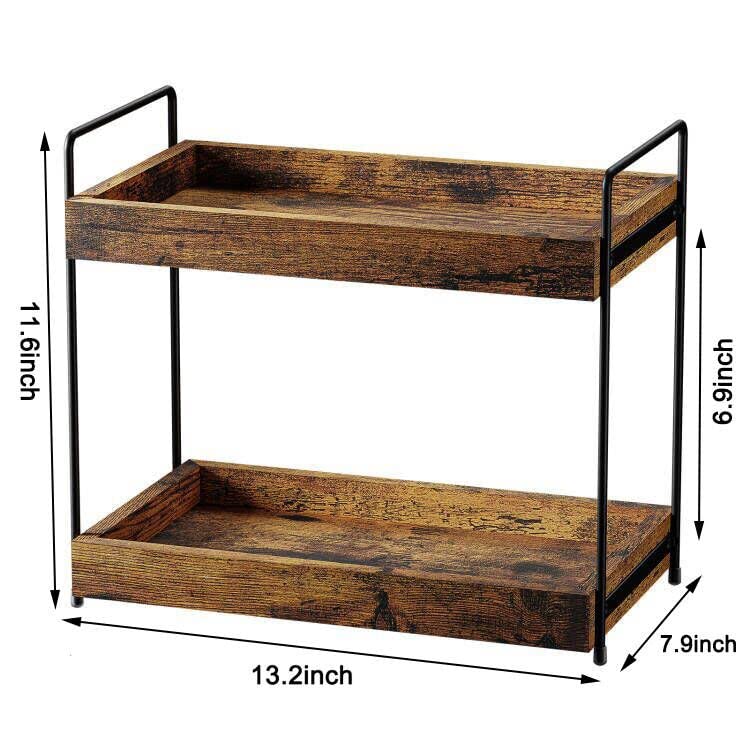 SANRETAHO 2-Tier Bathroom Counter Organizer, Wood Kitchen Countertop Spice Rack, Vanity Cosmetic Makeup Organizers Shelf f...