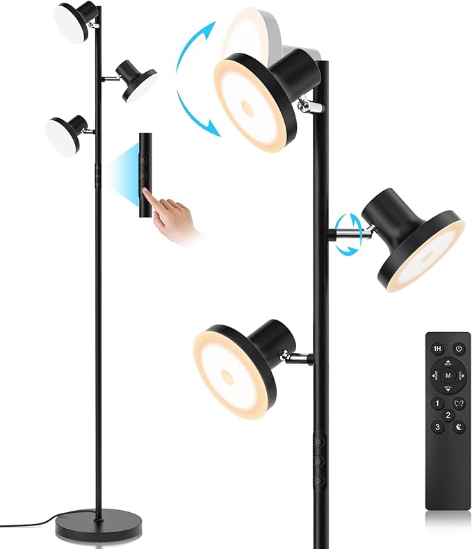 SIBRILLE 36W LED Tree Floor Lamp, Modern Dimmable Standing Lamp with Remote & Touch Control, 4 Color Temperatures, 3 Rotat...