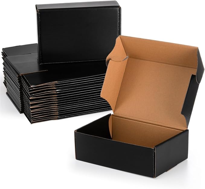Dicunoy 30 Pack CardBoard Boxes, 9 x 6 x 3 Inches Small Shipping Boxes, Black Corrugated Cardboard Box for Mailing Packing...