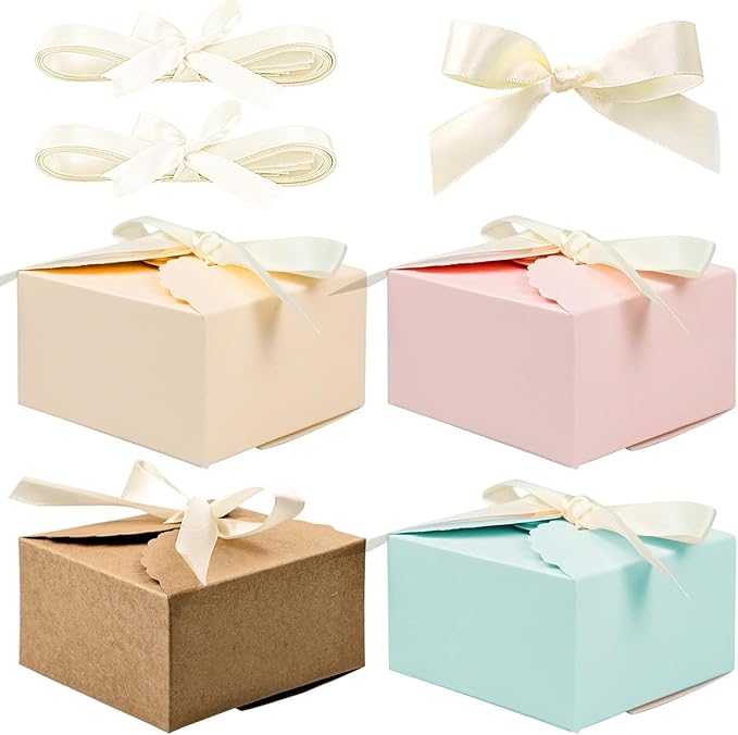 JJYHEHOT 20 PCS Gift Box with Ribbon, 4 Colors Party Favor Box, Small Candy Dessert Box, for Birthday, Easter, Wedding Party