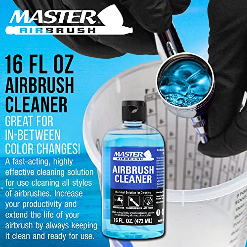 Master Airbrush Cleaner, 16-Ounce Pint Bottle - Fast Acting Cleaning Solution, Quickly Remove Water-Based Acrylic Paint, W...
