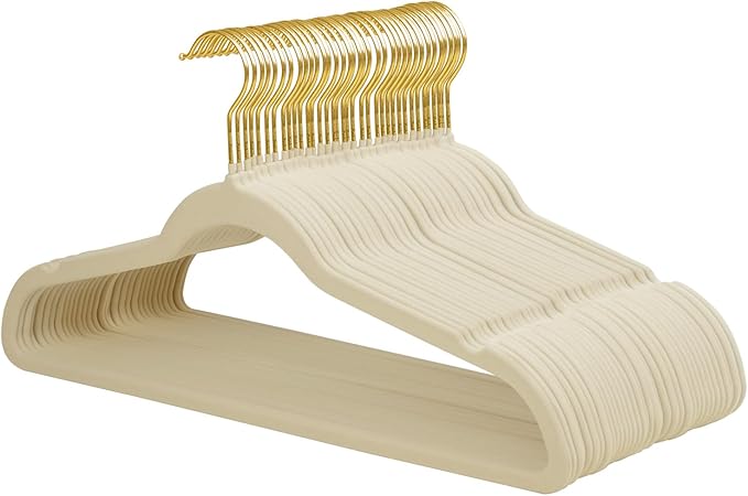 ManGotree Velvet Coat Hangers with 360° Swivel Gold Hook, Non-Slip Felt Suit Hangers, Slim Space Saving Clothes Hanger for...