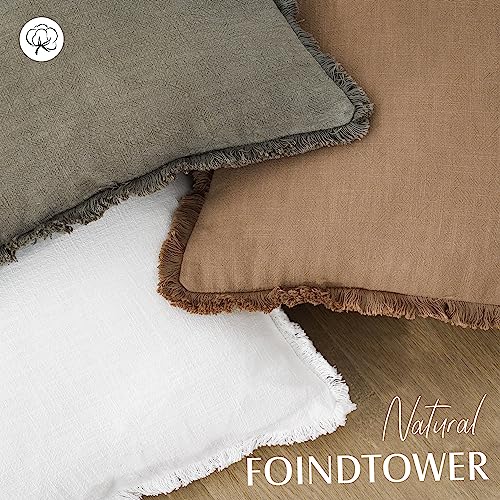 Foindtower Decorative Linen Fringe Lumbar Throw Pillow Covers Cozy Boho Farmhouse Cushion Cover with Tassel Soft Accent Pi...