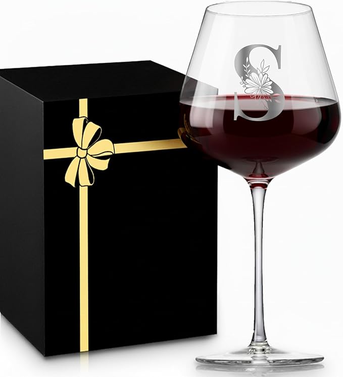 Personalized Crystal Wine Glass for Women Wife Birthday Wedding Anniversary Her Unique Letter Gift Over 20 25 30 40 50 55 ...