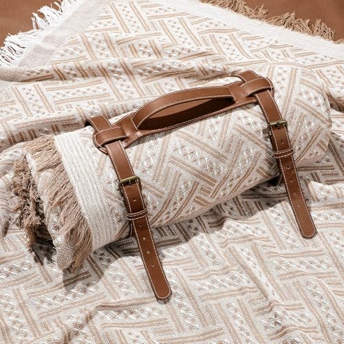 VitalCozy Waterproof Picnic Blankets 71×71 inch Outdoor Blanket Foldable 2 in 1 Double Layer Sandproof Beach Mat with Carr...