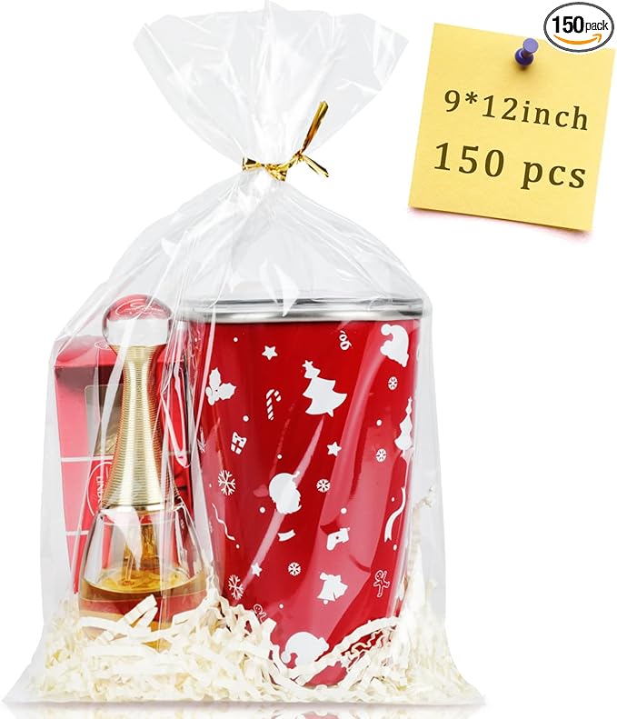 Labeol 150pcs Cellophane Bags 9x12 Treat Bags with Ties Clear Gift Candy Bag Cookie Bag for Packaging Party Favor Plastic ...