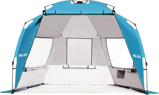 Golabs BT1 Pop up Beach Tent Sun Shelter for 3-Person, 1-Minute Setup by Pre-Attached Pole & UPF 50+, Beach Shade with Det...