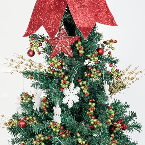 Fangoo 20 Pack 7 Inch Artificial Green Red Berry Picks for Christmas Tree Burgundy Green Red Berries Stems Holly Berry Bra...