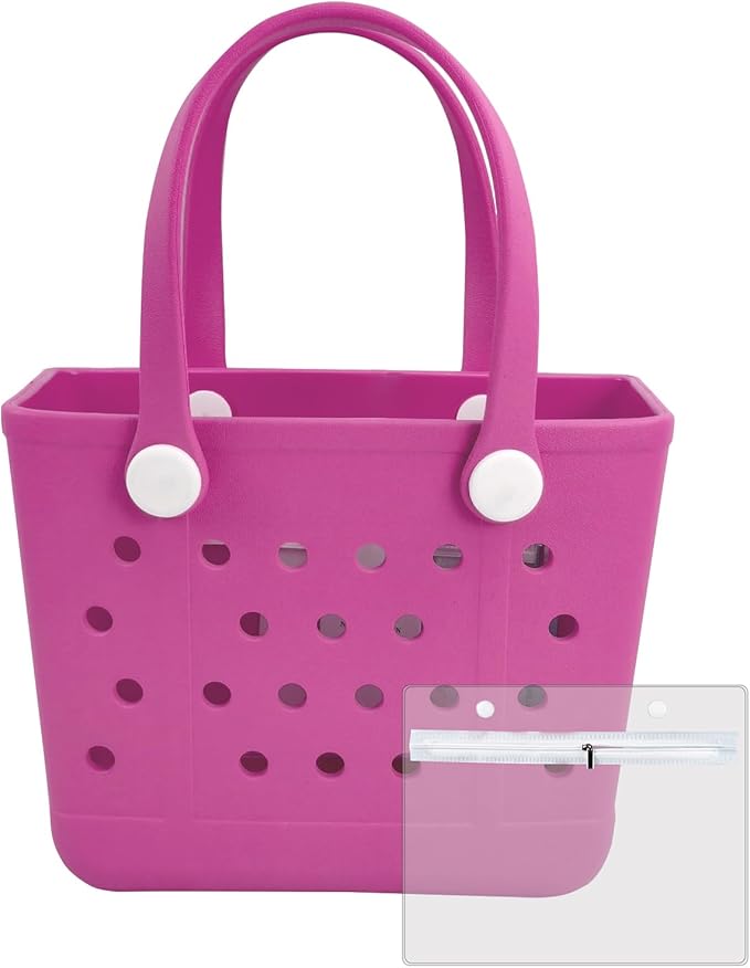 Juyeesm Small Rubber Beach Bags for Kids, Waterproof Sandproof Rubber Tote Bags Pool Bag for Travel, Boat, Sport