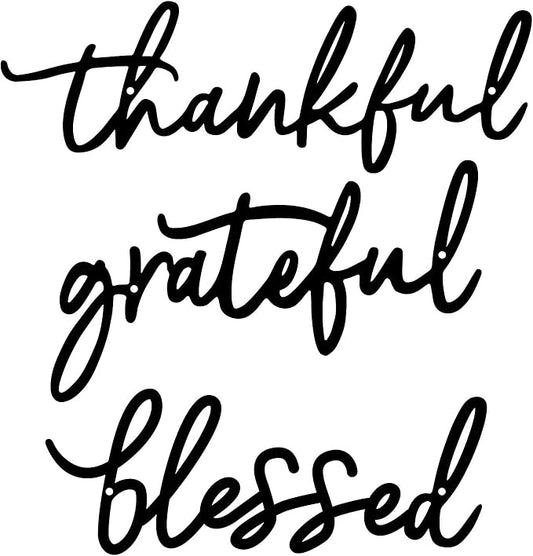 ESTART Thankful Grateful Blessed Letter Sign Metal Wall Decor, 3 Piece Black Letters Wall Art for Bathroom Bedroom Metal W...