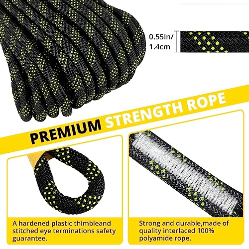 TRSMIMA Rope Harness Safety Lanyard：50ft Vertical Roofing Rope with Grab Snap Hooks Shock Absorber - Fall Protection Tree ...