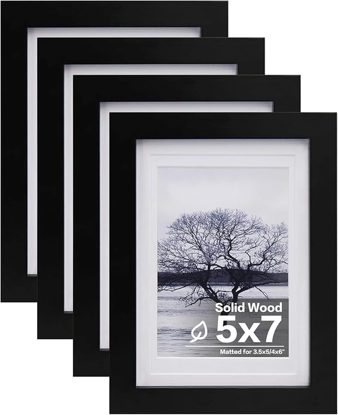 Egofine 5x7 Picture Frames Set of 4, Made of Solid Wood Covered by Plexiglass 3.5x5 and 4x6 with Mat or 5x7 without Mat, f...