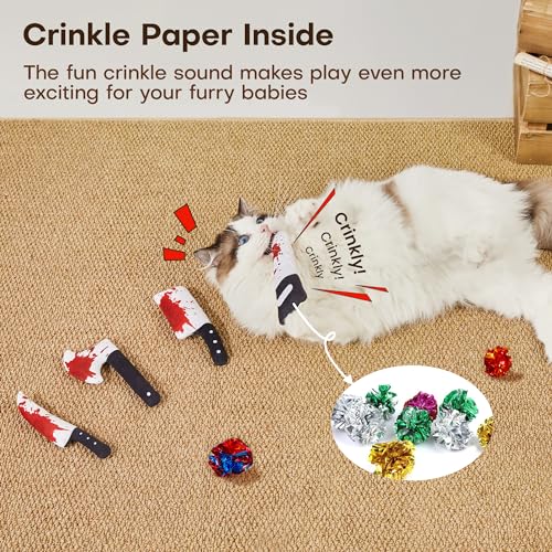 Potaroma 4Pcs Cat Toys, Horror Halloween Knife-Shaped Kitten Catnip Crinkly Sound Toys, Indoor Exercise for All Cat Breeds...