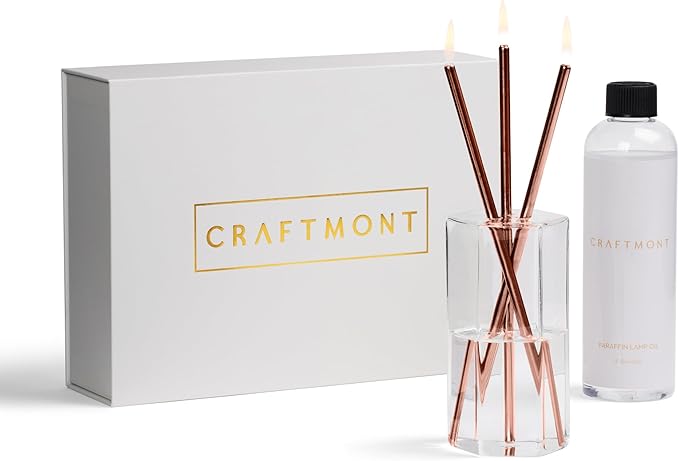 Craftmont Refillable Candle Set - Unscented Paraffin Oil Candles Set with Metal Candlesticks, Glass Vase & Steel Funnel - ...