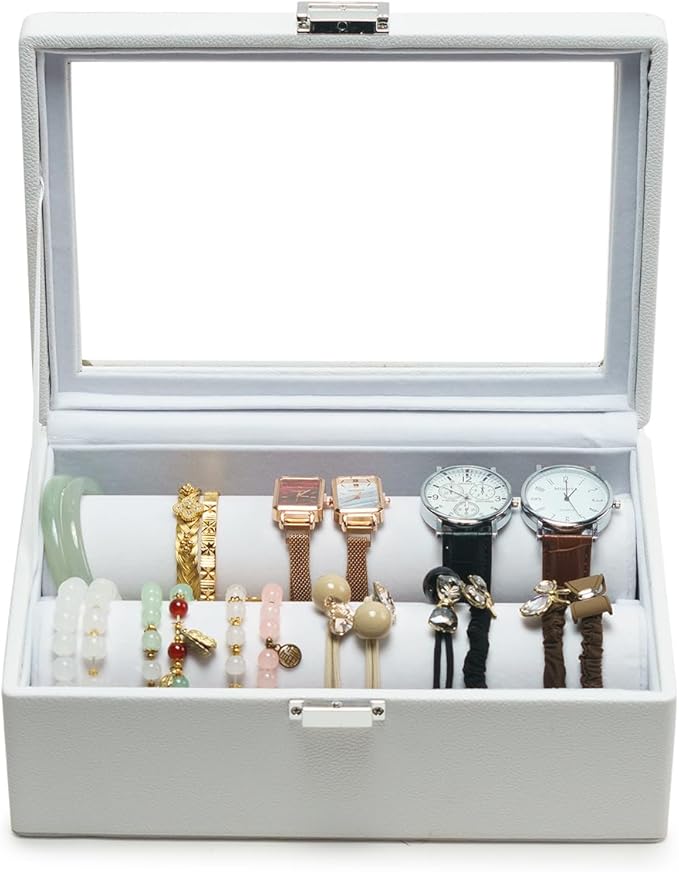 XHMQYC Bracelets Organizer Rods Bangles Display Holder, Clear See through Lid Leather Velvet Jewelry Storage Box Case for ...