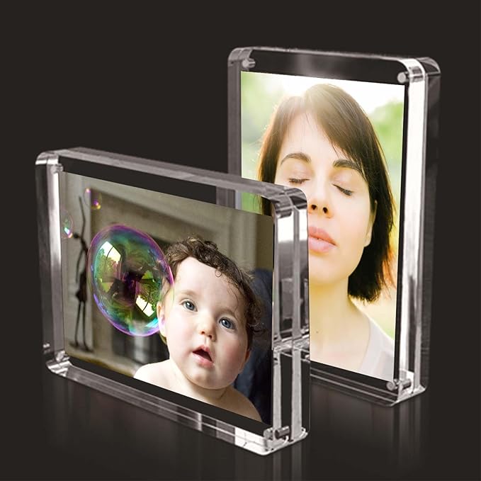Vowcarol Acrylic Picture Frames 2.5x3.5 inches, Small Picture Frame Magnetic Photo Display Holder, Desktop Frameless Pictu...