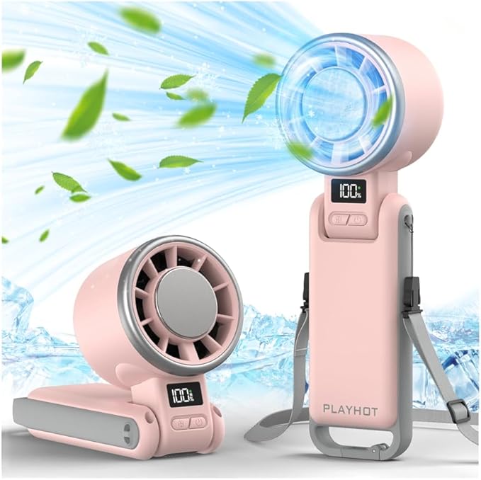 PlayHot Portable Handheld Turbo Fan with Ice Cooling, Rechargeable Personal Fan, Up tp 12Hrs Cooling, 5 Speed 25550RPM Pow...