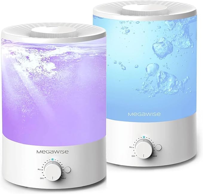 MEGAWISE 2 pack 3.5L Ultrasonic Cool Mist Humidifier – Top-Fill, Essential Oil Diffuser, Quiet Operation, Night Light, Aut...