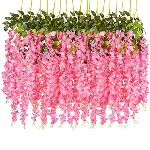 DearHouse 6 Pack Artificial Fake Wisteria Vine Ratta Hanging Garland Silk Flowers String Party Home Wedding Decor, 3.75 Fe...